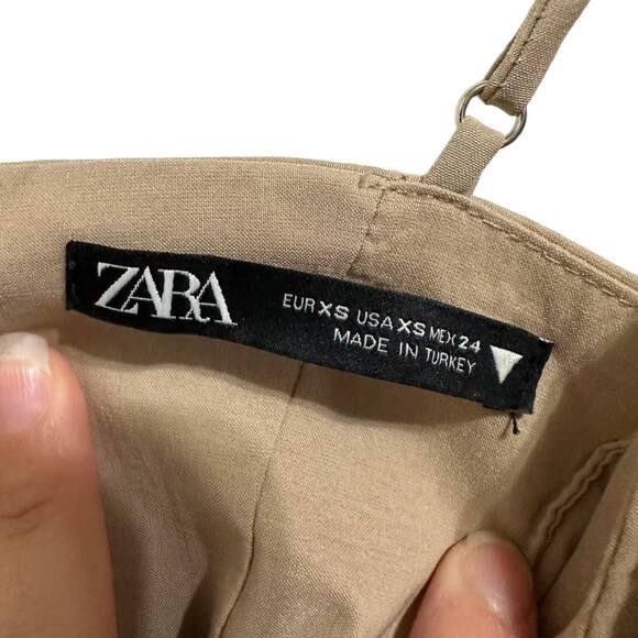 ZARA Cropped Tank Top Ruched Corset Style Square‎ Neck Khaki Brown Size XS - Picture 4 of 5